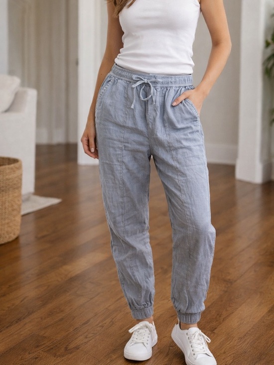 Halston Heritage Other - 42. Women’s Casual Drawstring Linen Jogger Pants - Tan/Light mauve